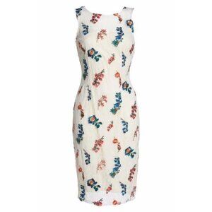 ADRIANNA PAPELL Ivory Floral Embroidered Dress Size 4